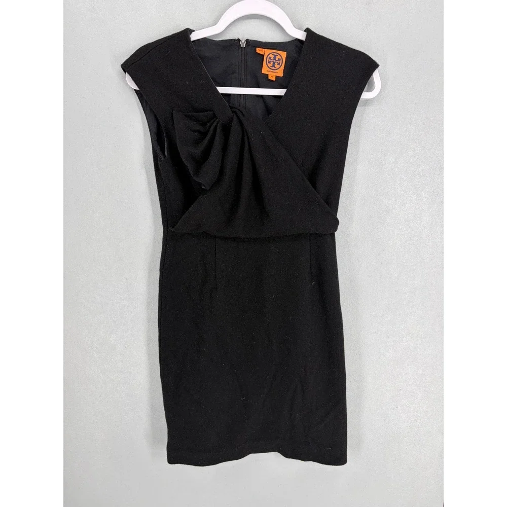 Tory Burch Women Dress Black Wool Blend Oversized Bow Sheath XS